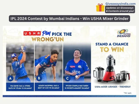 IPL 2024 Contest by Mumbai Indians – Win USHA Mixer Grinder